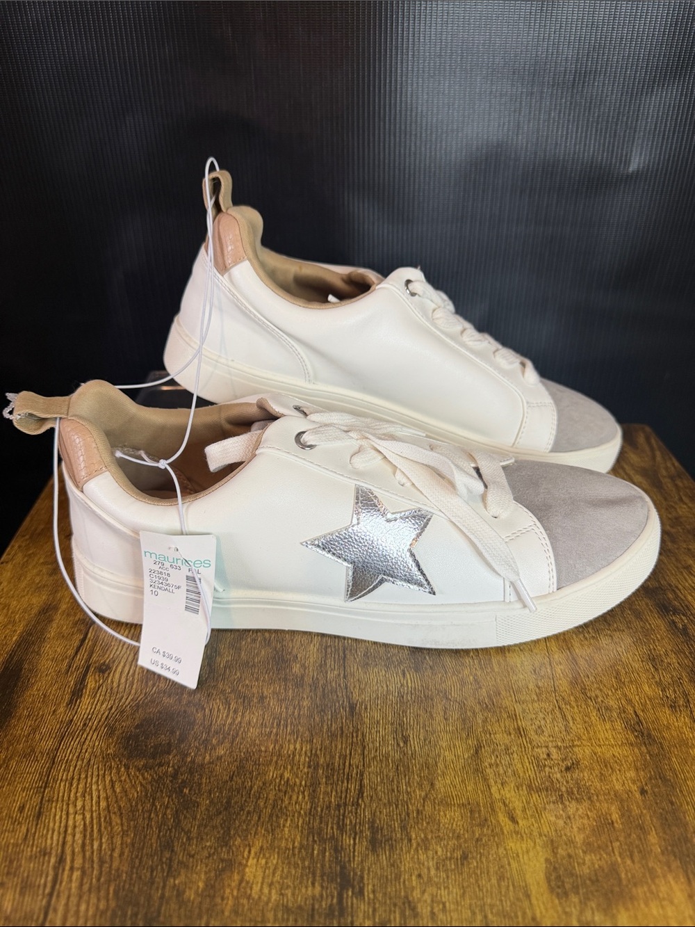 Maurices White Sneakers with Silver Star and Taupe Toe
